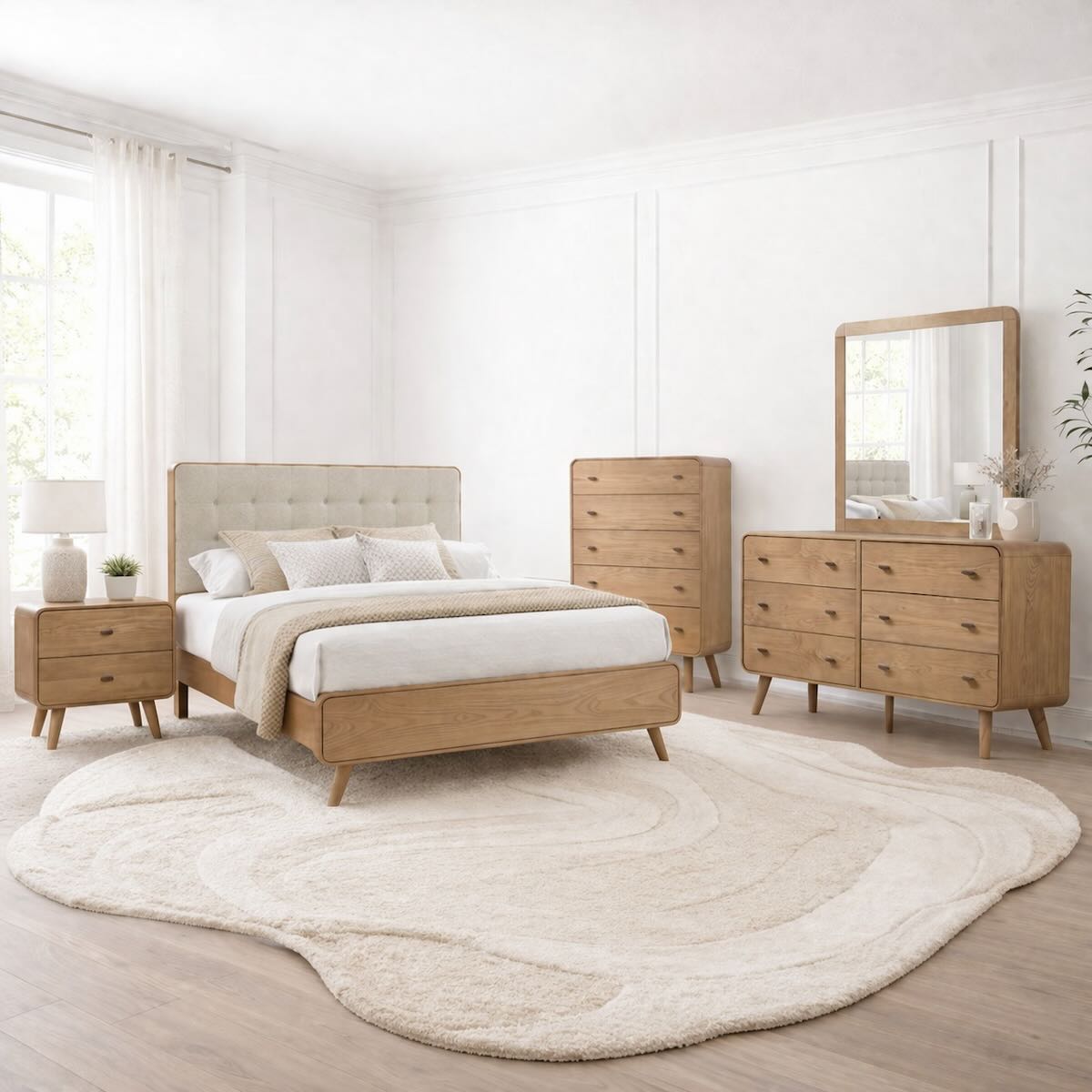Robyn Mid-Century Modern Bedroom Set in Light Ash Robyn Mid-Century Modern Bedroom Set in Light Ash
