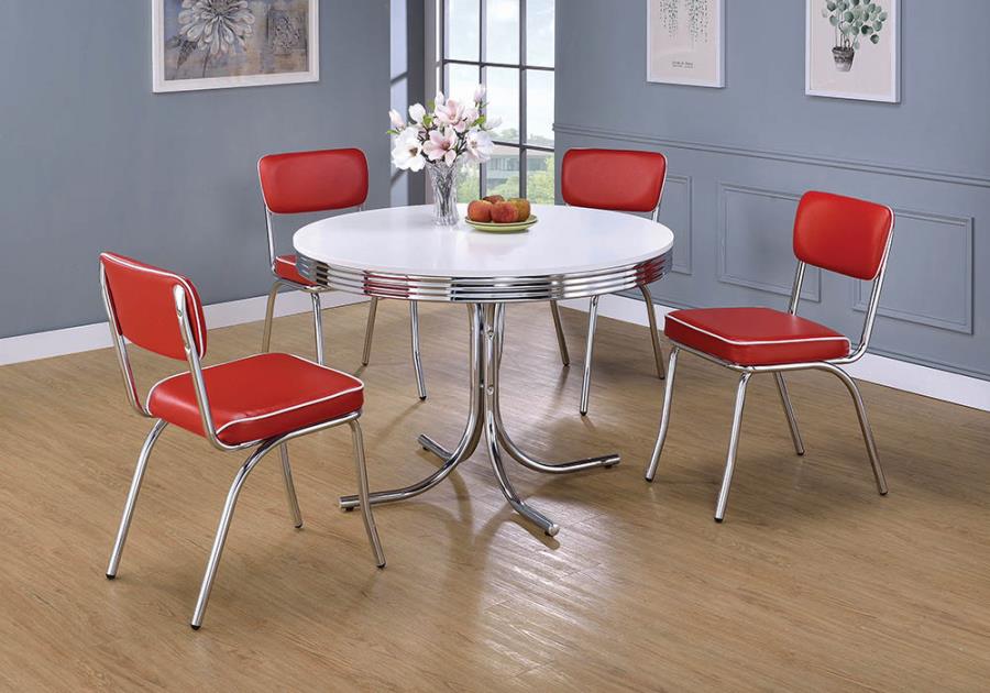 Retro Dining Room Set in Red with Circular Table