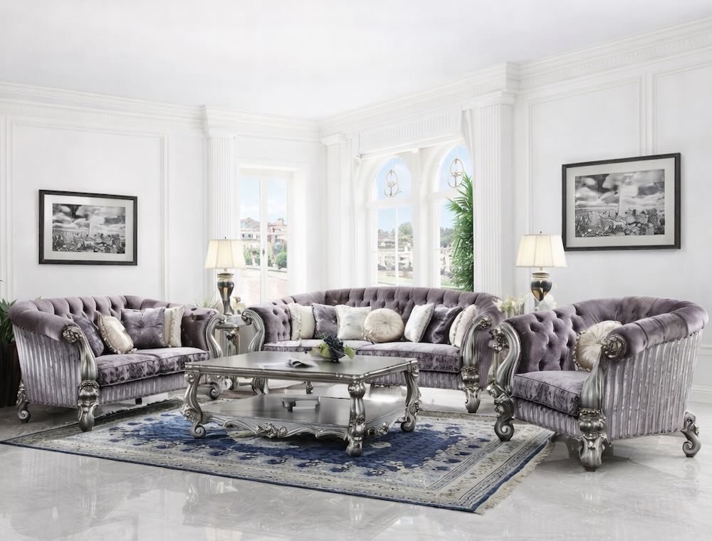 Versailles Luxury European Inspired Formal Living Room Set in Platinum Versailles Luxury European Inspired Formal Living Room Set in Platinum