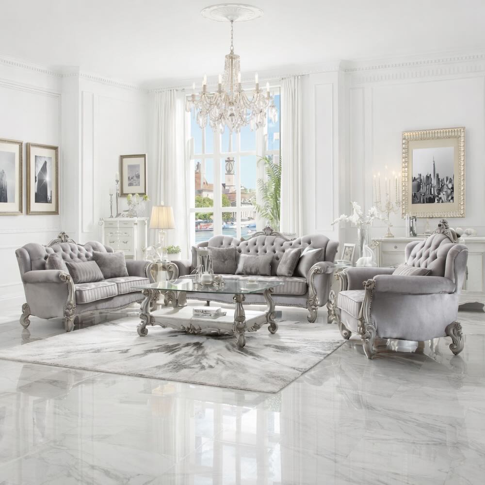 Versailles Luxury Palace Formal Sofa Set in Platinum Versailles Luxury Palace Formal Sofa Set in Platinum