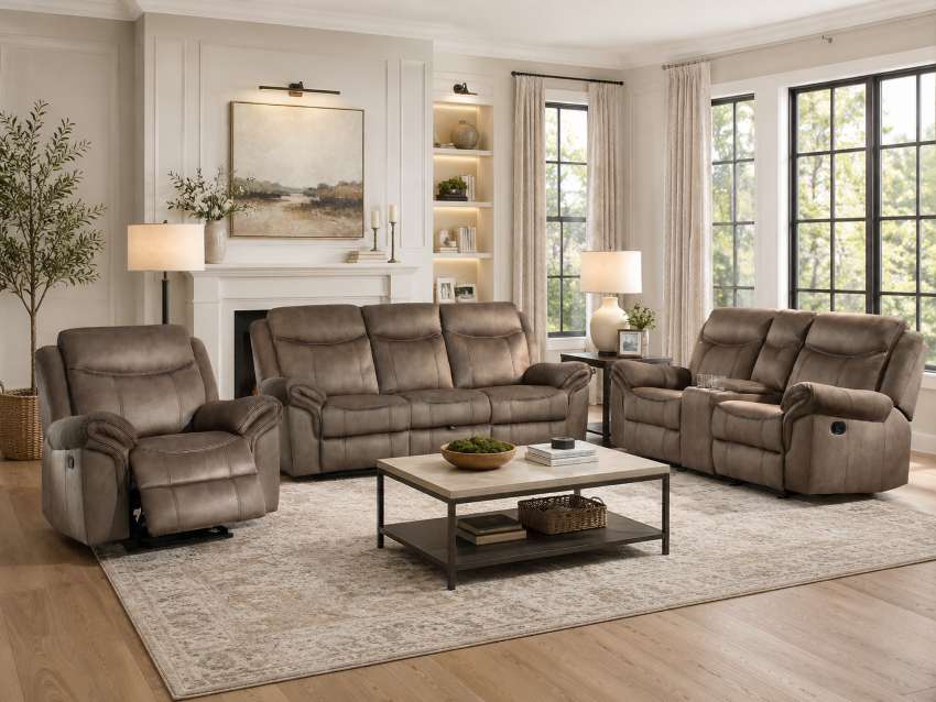 Aram Comfortable Microfiber Reclining Sofa Set