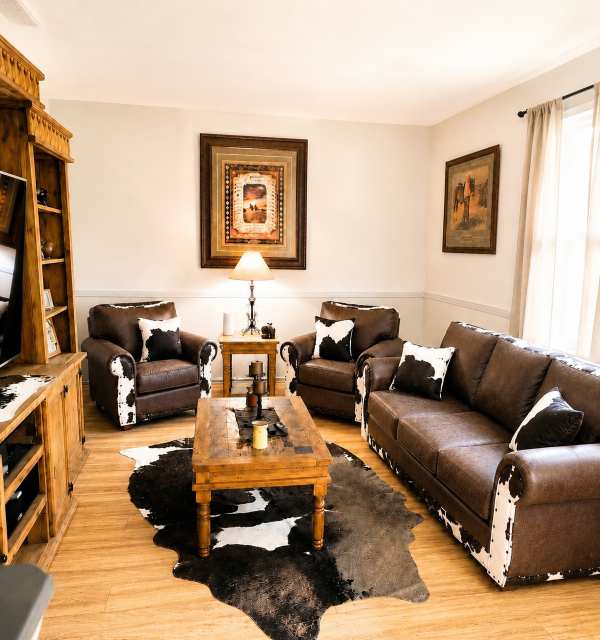 Austin Cowhide Western Rustic Sofa Set