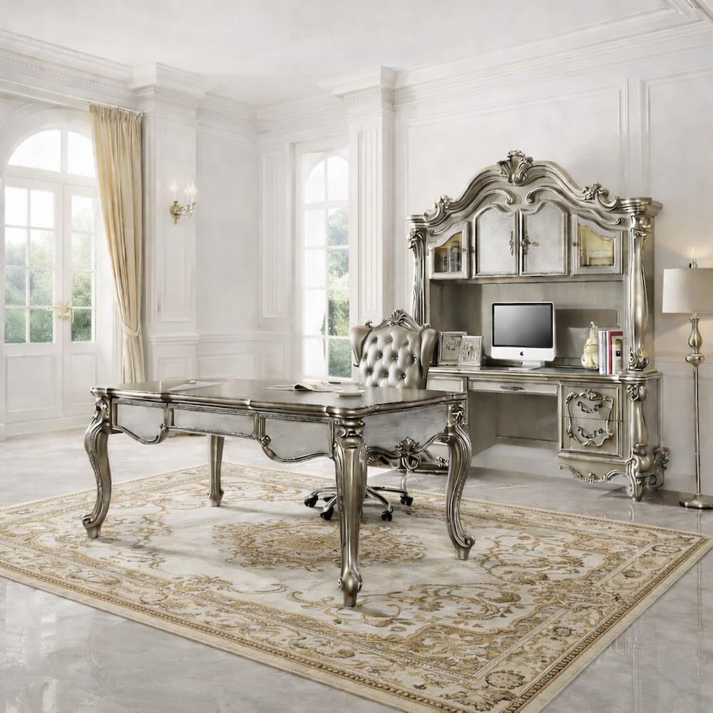 Versailles Old World European Computer Desk with Hutch in Platinum Versailles Old World European Computer Desk with Hutch in Platinum