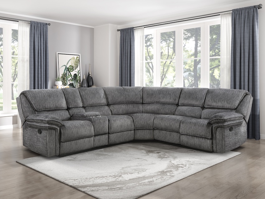 Muirfield Grey Microfiber Reclining Sectional with Console