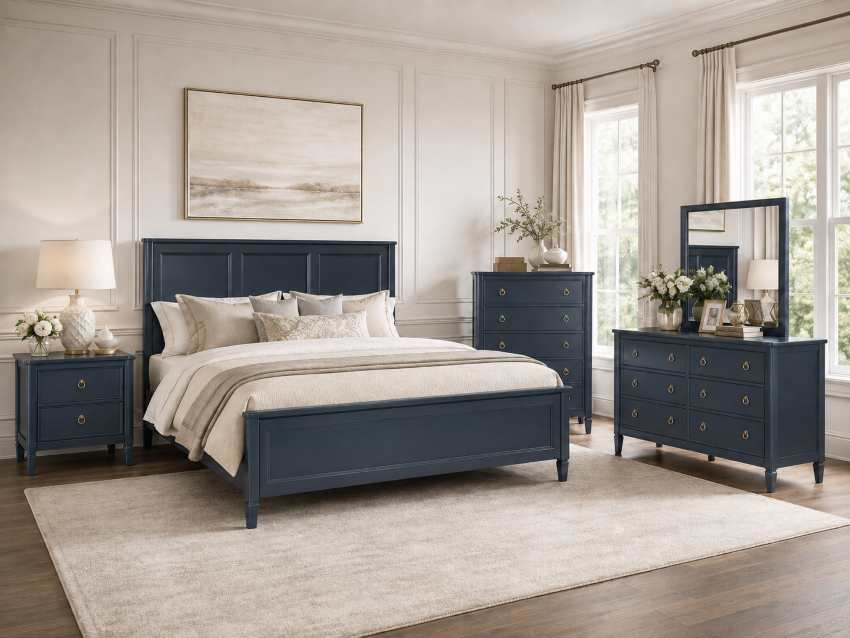 Altamira Malta Blue Modern French Bedroom Set