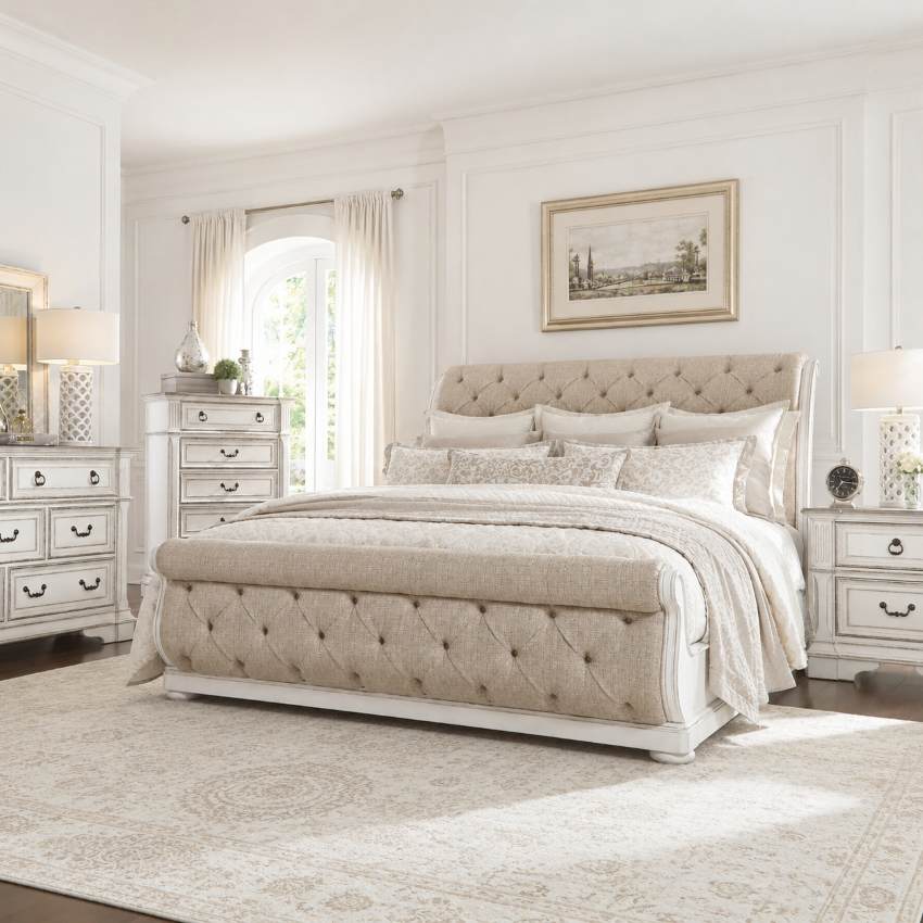 Abbey Park French Farmhouse Bedroom Set with Upholstered Sleigh Bed Abbey Park French Farmhouse Bedroom Set with Upholstered Sleigh Bed