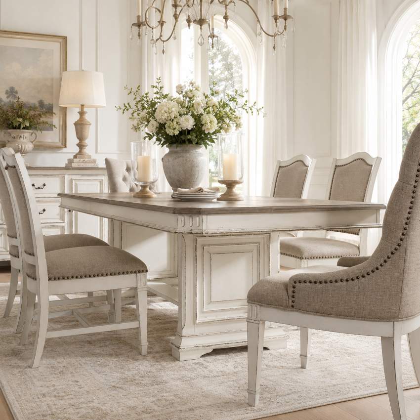 Abbey Park White European Farmhouse Dining Room Set