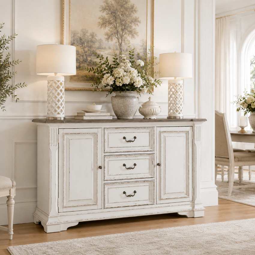 Abbey Park White European Farmhouse Dining Room Set