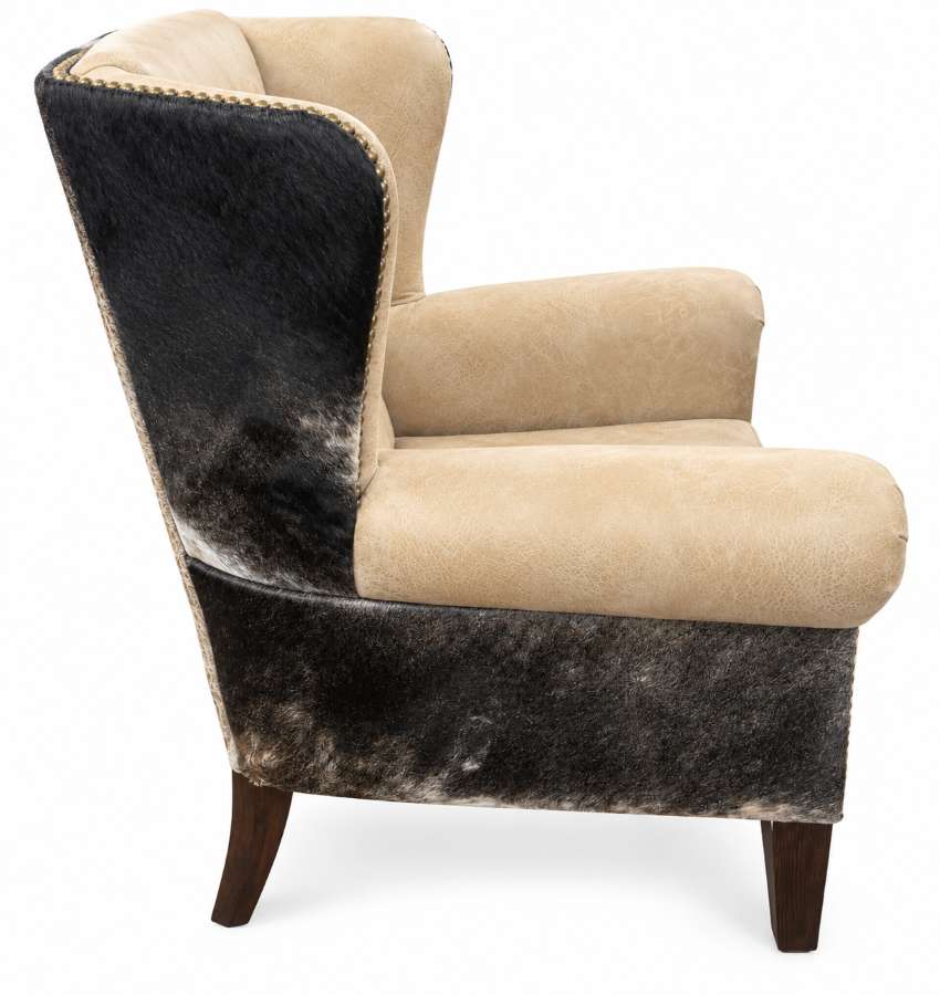 Accent Wingback Western Chair with Cowhide in Tan