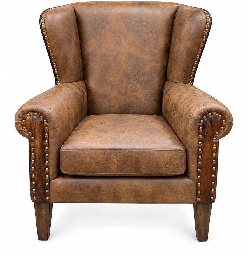 Accent Wingback Western Chair with Cowhide in Brown