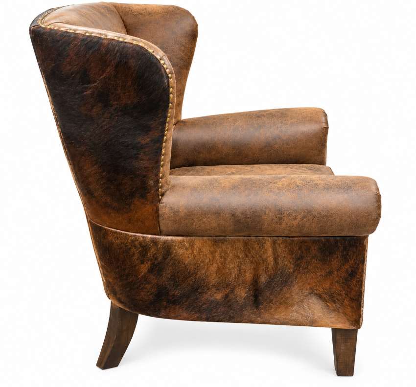 Accent Wingback Western Chair with Cowhide in Brown
