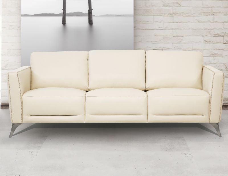 Malaga Living Room Set in Cream Italian Leather