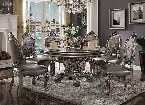Versailles Round Formal Dining Room Set in Platinum