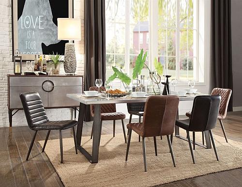 Kaylia Dining Room Set with Chocolate Leather Chairs