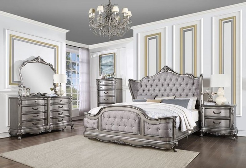 Ausonia Bedroom Set in Velvet and Antique Platinum