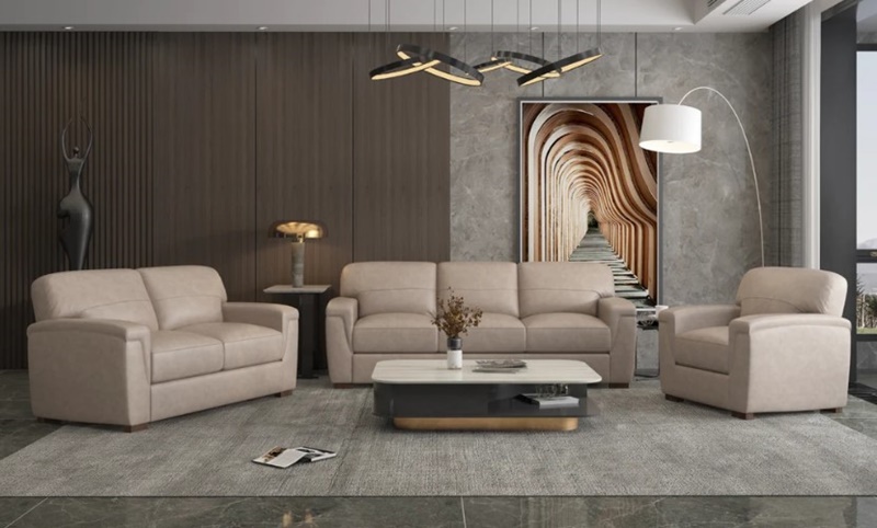 Cornelia Leather Sofa Set in Beige Italian Leather