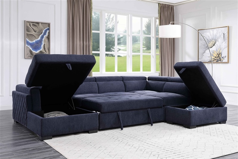 Nekoda Sectional with Sleeper Sofa in Navy Blue