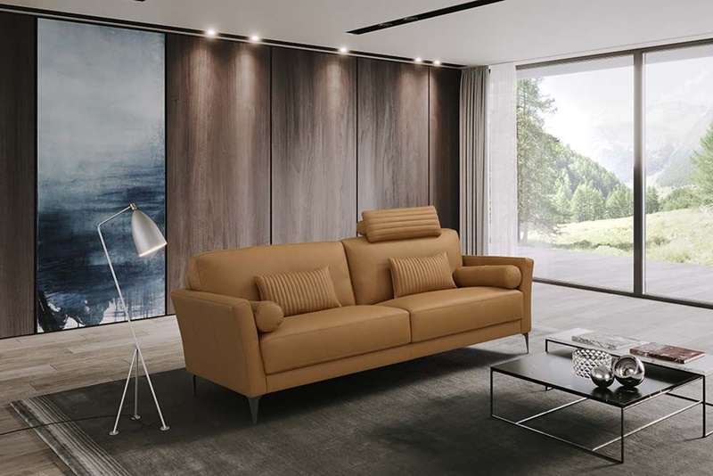 Tussio Modern Sofa Set in Saddle Tan Leather