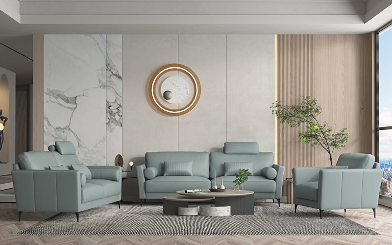 Tussio Modern Sofa Set in Watery Leather