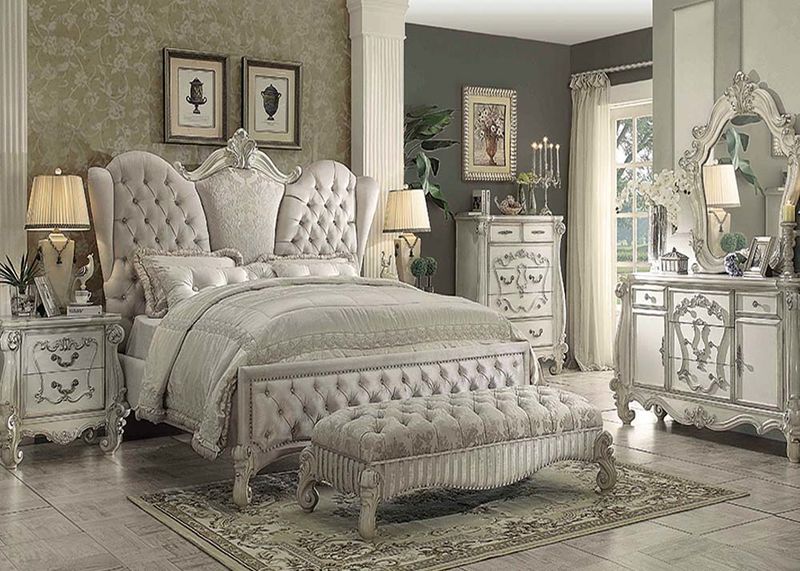 Versailles Bedroom Set in Ivory Velvet