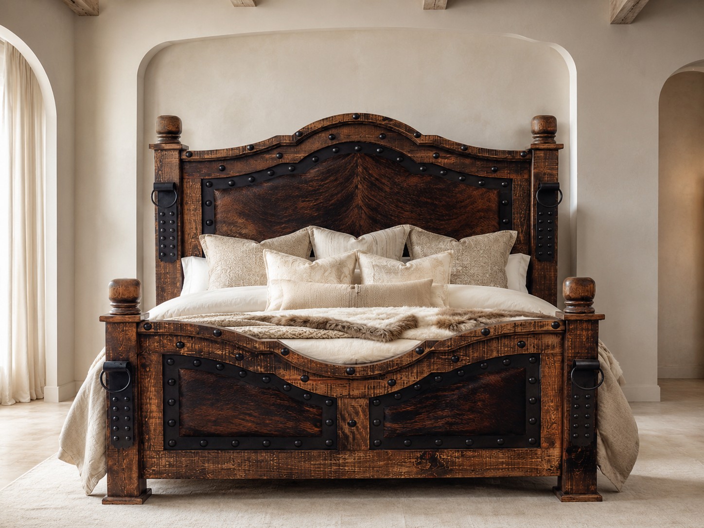 Alamo 6 Piece Rustic Bedroom Set with Cowhide Accents