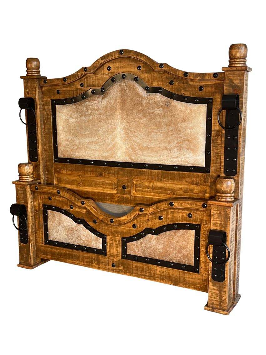 Alamo 6 Piece Rustic Bedroom Set with Light Brindle Cowhide Accents