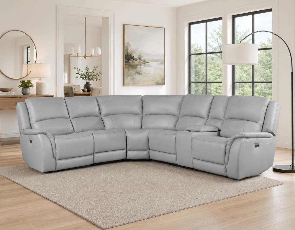 Alexandria Power Reclining Sectional in Grey Stone Top Grain Leather Alexandria Power Reclining Sectional in Grey Stone Top Grain Leather