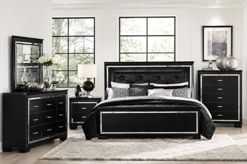 Allura Black Modern Chic Bedroom Set with LED Lights Allura Black Modern Chic Bedroom Set with LED Lights