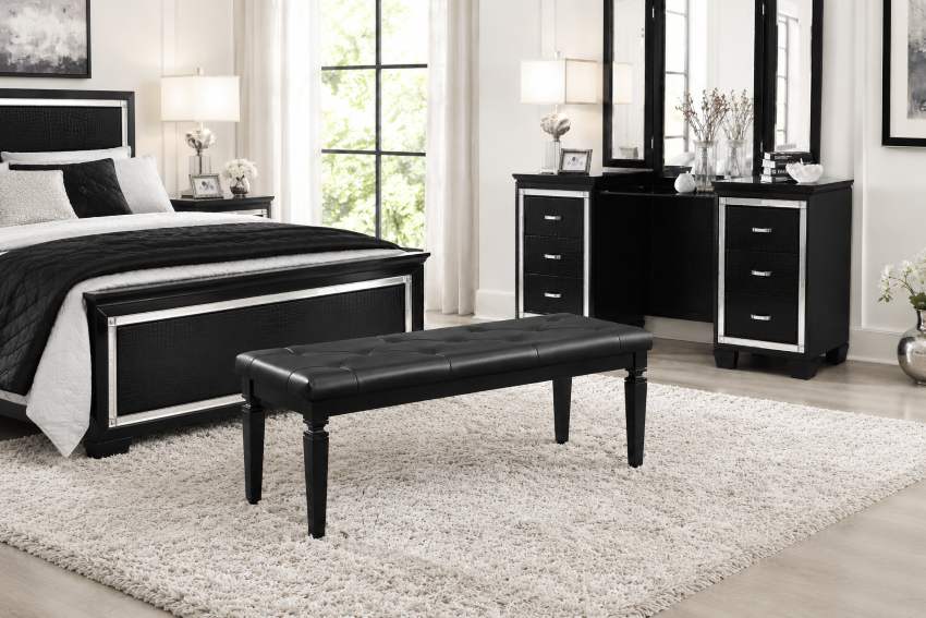Allura Black Modern Chic Bedroom Set with LED Lights