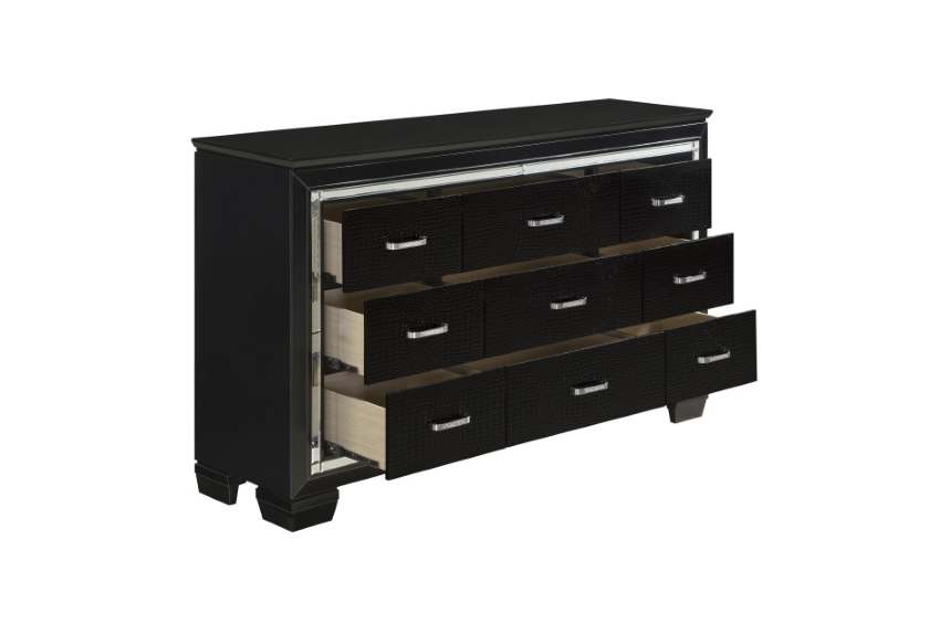 Allura Black Modern Chic Bedroom Set with LED Lights