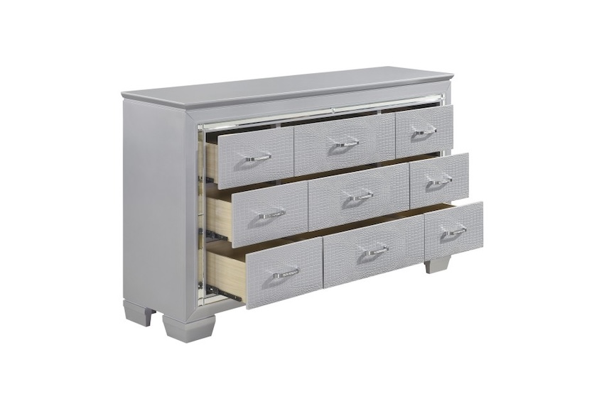 Allura Silver Modern Chic Bedroom Set with LED Lights