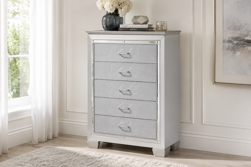 Allura Silver Modern Chic Bedroom Set with LED Lights