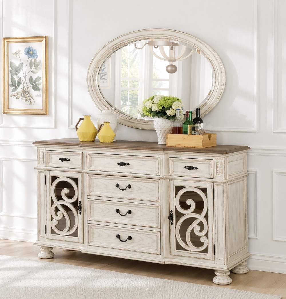 Arcadia French Country Rustic Antique White 7-Piece Dining Room Set