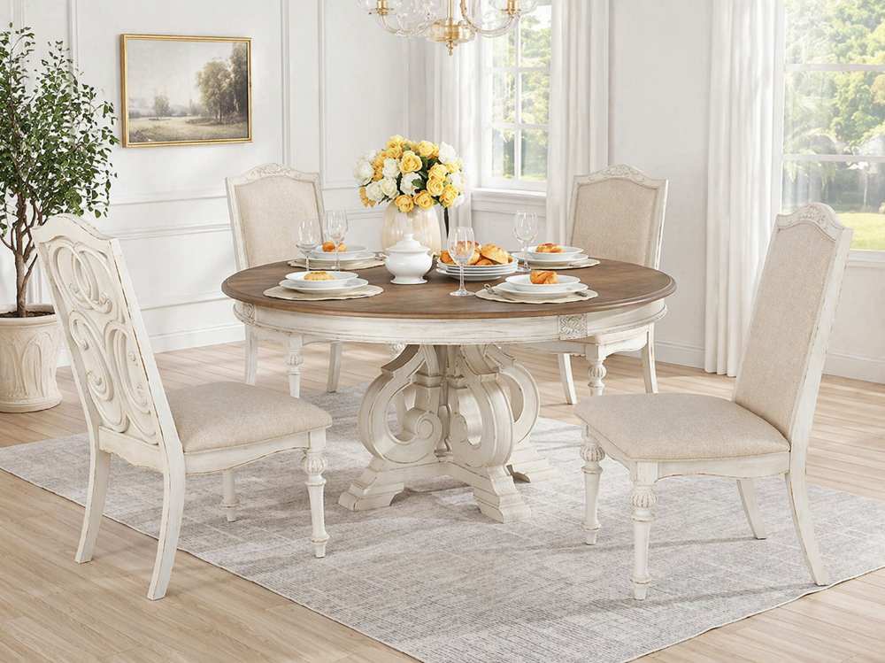 Arcadia French Country Antique White Round Table 5-Piece Dining Set