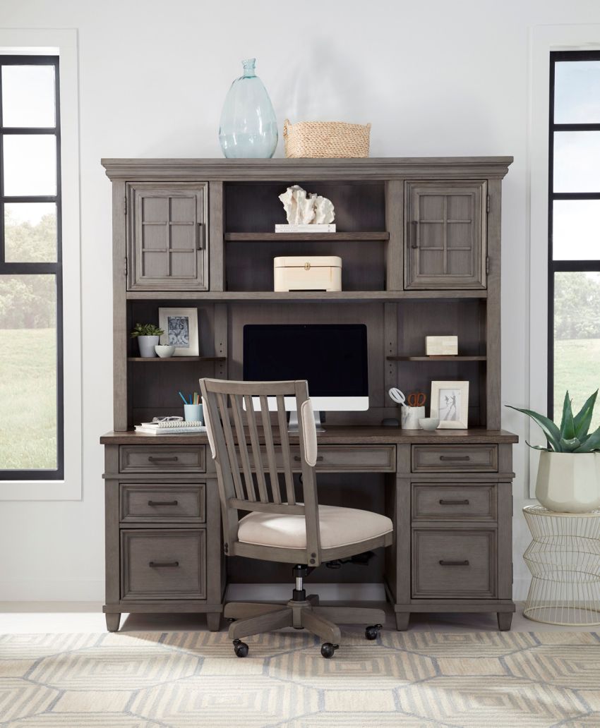 Caraway Credenza Hutch and Desk in Aged Slate