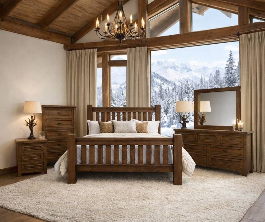 Aspenwood Rustic Lodge Bedroom Set – Warm Brown