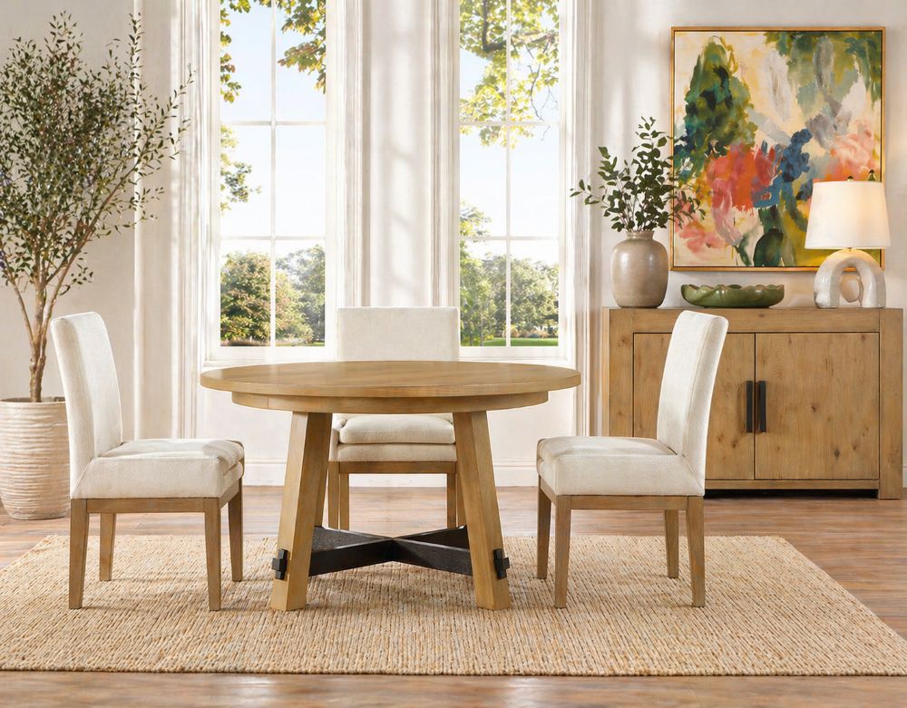 Aubrey Modern Organic 5-Piece Round Dining Set with Parsons Chairs