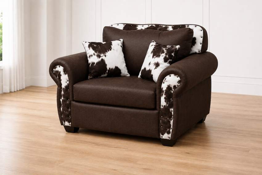 Austin Western Cowhide Sofa & Love Seat Set in Dark Brown