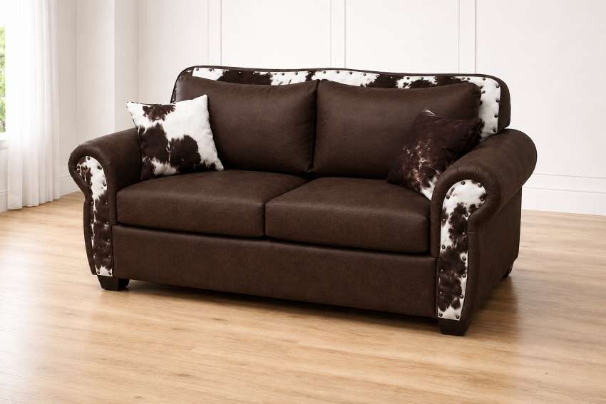 Austin Western Cowhide Sofa & Love Seat Set in Dark Brown
