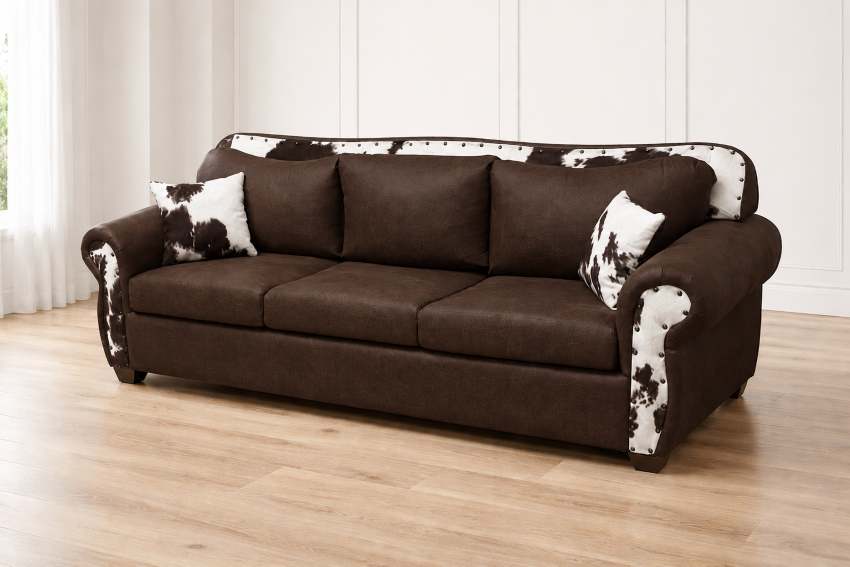 Austin Western Cowhide Sofa & Love Seat Set in Dark Brown