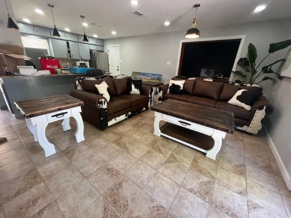 Austin Western Cowhide Sofa & Love Seat Set in Brown