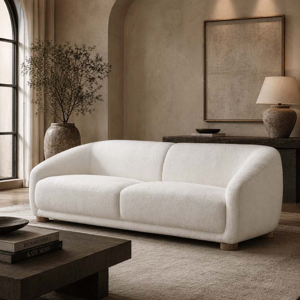 Avery White Boucle Contemporary Luxe Sofa Set