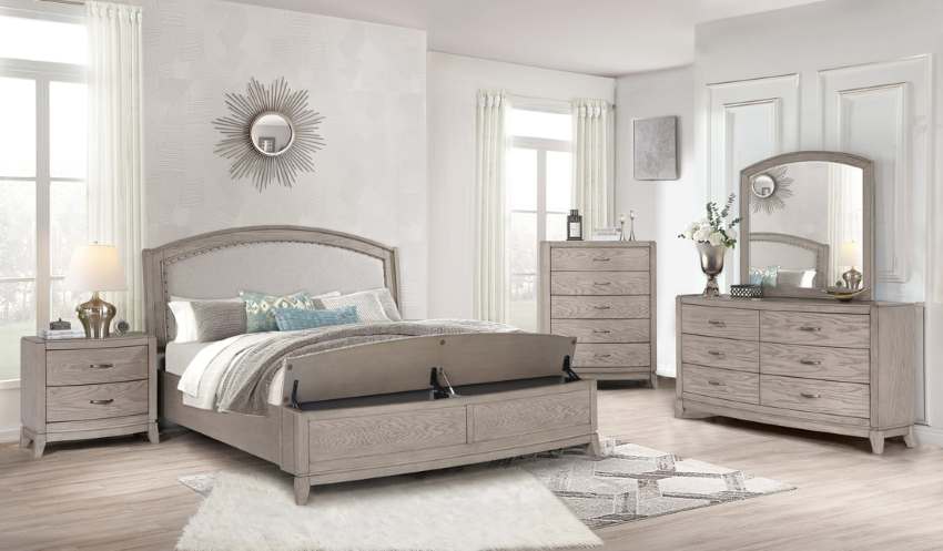 Affordable 5-Piece Light Grey Art Deco Wood 5-Piece Bedroom Set | B8000