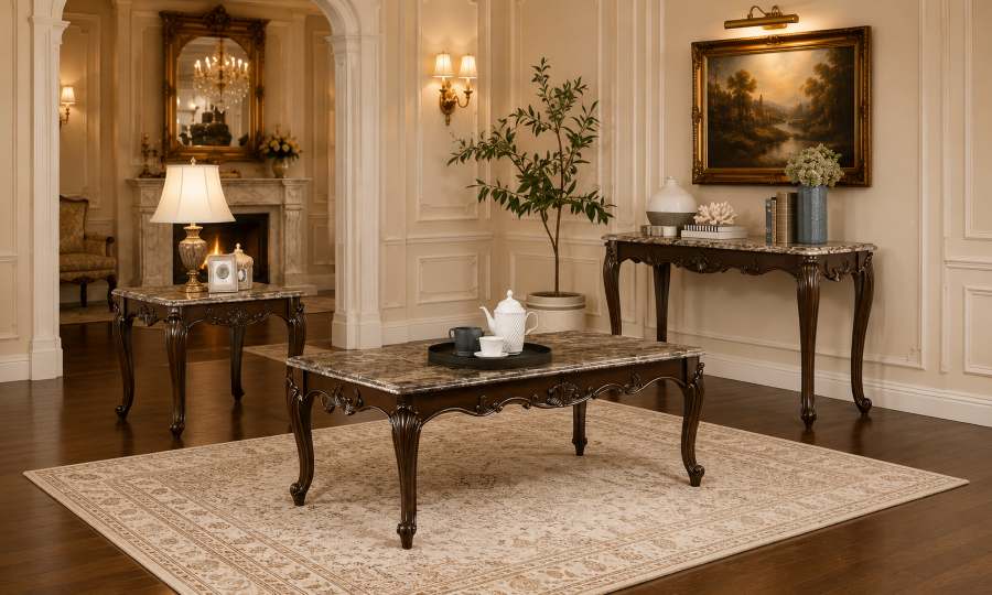 Balthasar Formal Sofa Set with Wood Trim