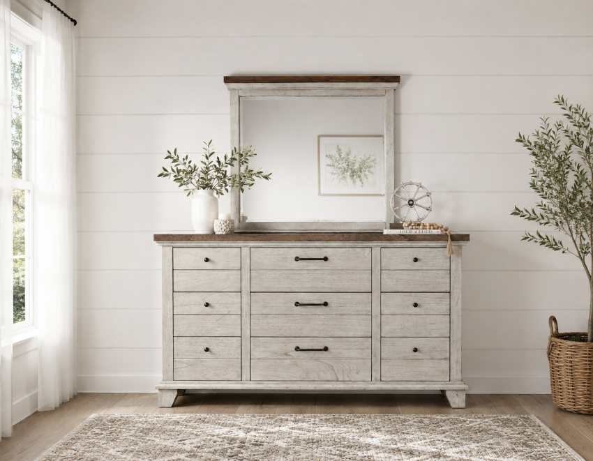 Bear Creek Bedroom Set in Rustic White Smoke