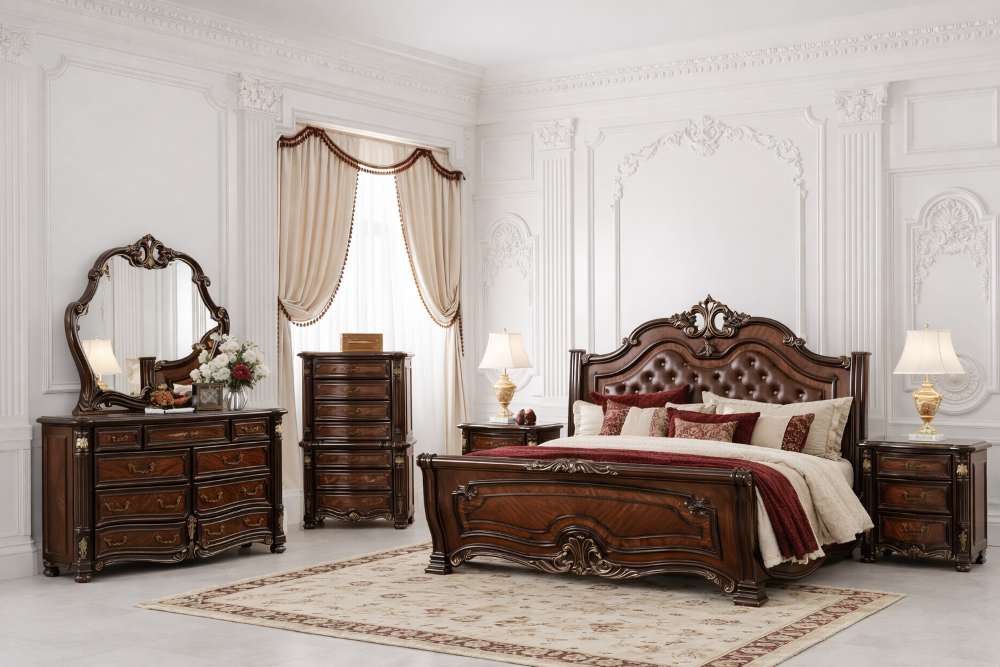 Bella Notte Luxury Traditional Bedroom Set with Sleigh Bed & Marble Tops Bella Notte Luxury Traditional Bedroom Set with Sleigh Bed & Marble Tops