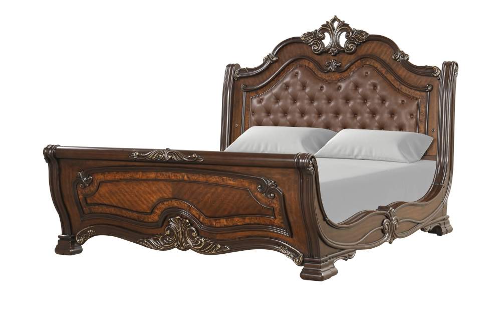 Bella Notte Luxury Traditional Bedroom Set with Sleigh Bed & Marble Tops