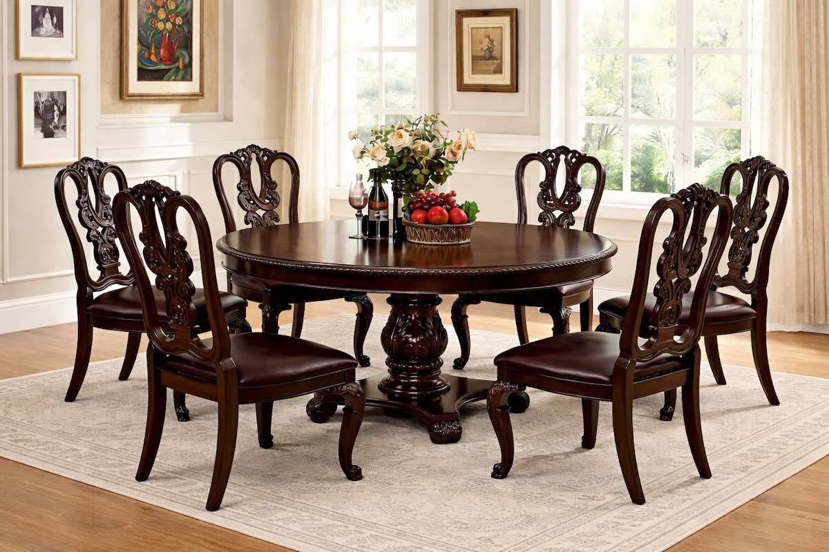 Bellagio Traditional European Round Pedestal 7-Piece Dining Room Set Bellagio Traditional European Round Pedestal 7-Piece Dining Room Set