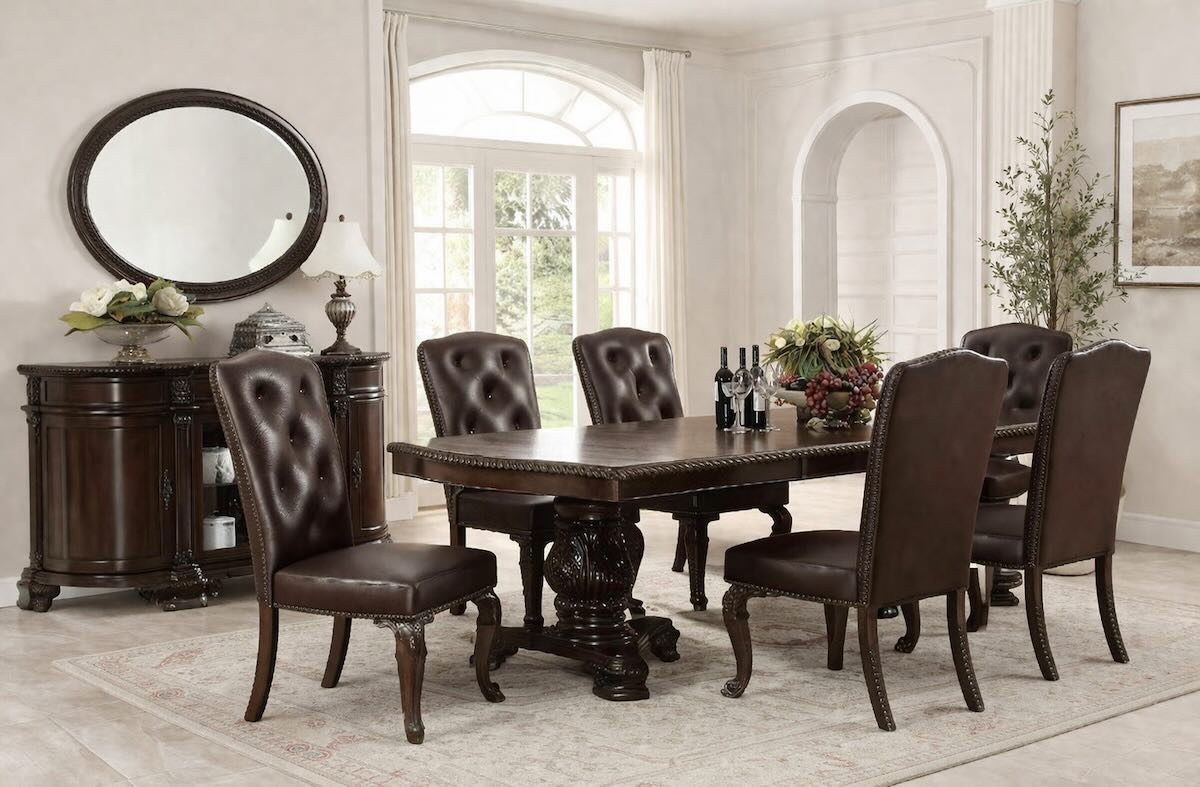 Bellagio Formal Dining Room Set with Dark Brown Chairs Bellagio Formal Dining Room Set with Dark Brown Chairs