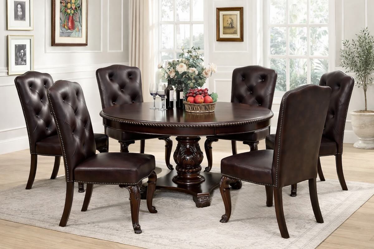 Bellagio Formal Dining Set with 60" Round Table & Dark Brown Chairs Bellagio Formal Dining Set with 60" Round Table & Dark Brown Chairs